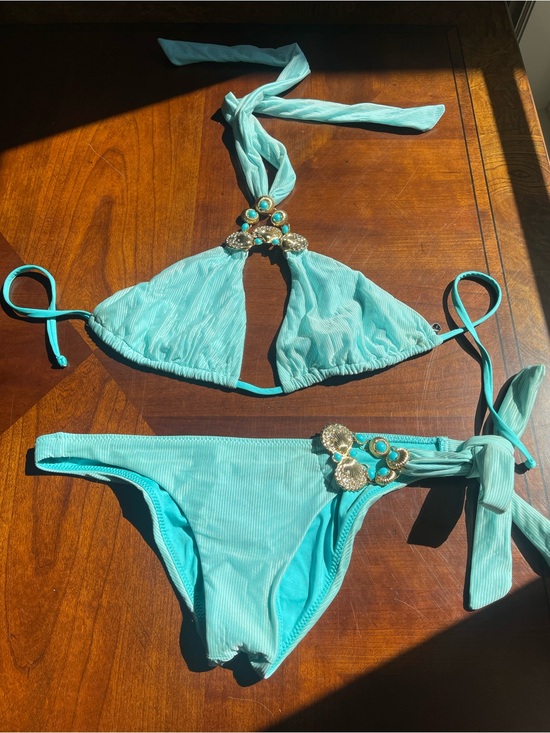 Beach Bunny Other - Turquoise Embellished Bikini Set “Lara” by beach bunny XL/L set RARE